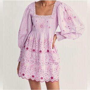 LoveShackFancy Freja Mini Dress Lavender Fields embroidered smocked eyelet sz 2